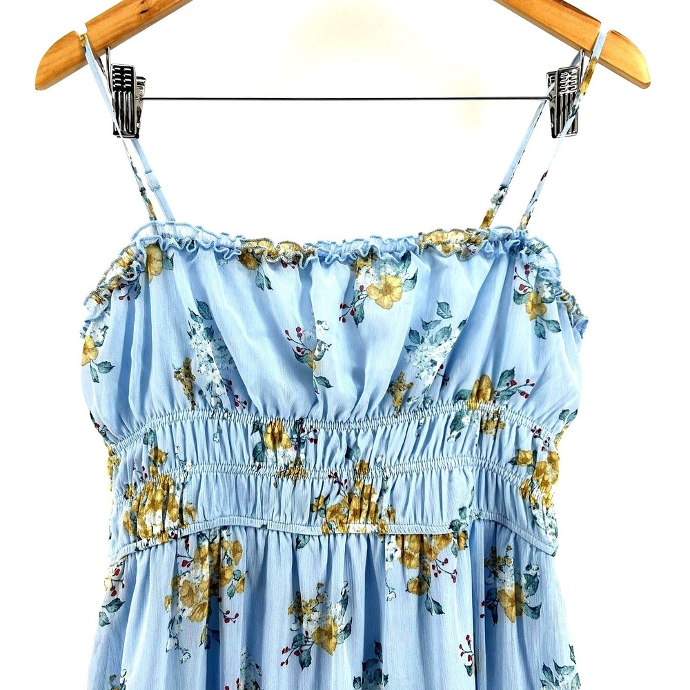 Audrey Parks Francesca's Blue Floral Smocked High Low Maxi Dress Large NWT